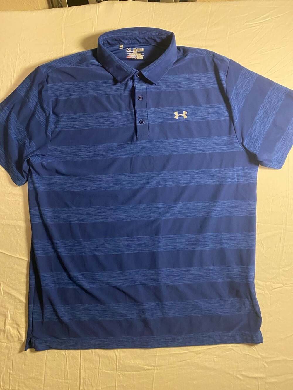 OUnder Armour HeatGear Men's Loose Fit Striped Short Sleeve Golf Polo Shirt Blue